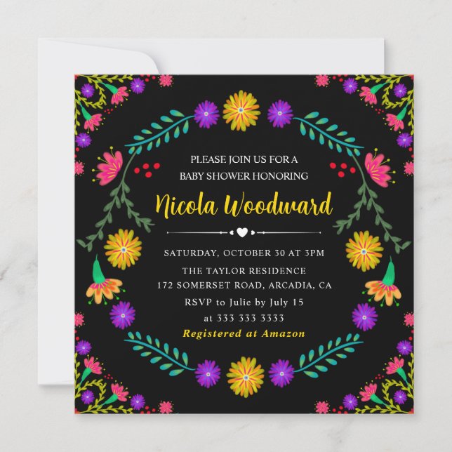 Invitation Aquarelle Fleurs mexicaines Fiesta Baby shower (Devant)