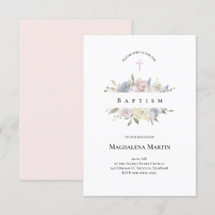 Invitation aquarelle fleurs pâles Baptême