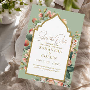 Invitation Aquarelle Fleurs Peach Sage Vert Enregistrer la da