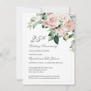 Invitation Aquarelle Fleurs roses 25e anniversaire Mariage