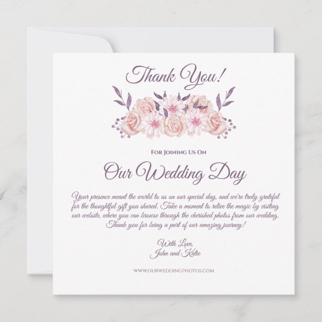 Invitation Aquarelle Fleurs roses - Merci Mariage- (Devant)