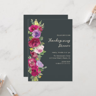 Invitation Aquarelle Fleurs rouges Donner Merci Dîner