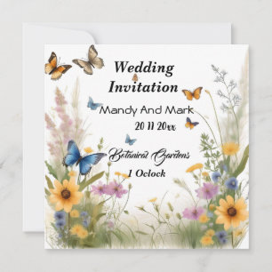 Invitation Aquarelle Fleurs sauvages Et Papillons, Mariage