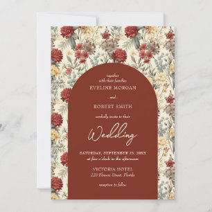 Invitation Aquarelle fleurs sauvages terre cuite ivoire arche