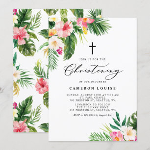 Invitation Aquarelle Fleurs tropicales Baptême d'été