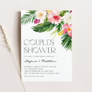Invitation Aquarelle Fleurs tropicales Couples été Douche