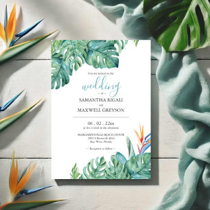 Invitation Aquarelle Fleurs Tropicales et Feuillage Mariage