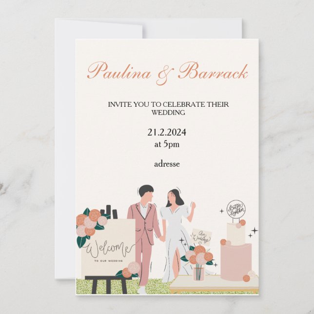 Invitation Aquarelle Fleurs tropicales et Mariage de verdure (Devant)