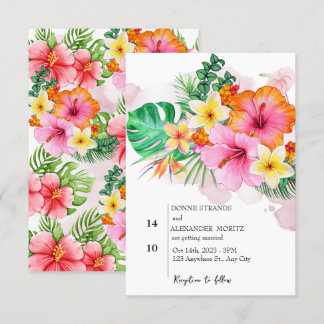 Invitation Aquarelle Fleurs tropicales et Mariage de verdure
