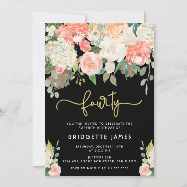 Invitation Aquarelle Floral 40e anniversaire (Devant)