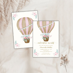 Invitation Aquarelle Floral Baby shower à ballon à air chaud