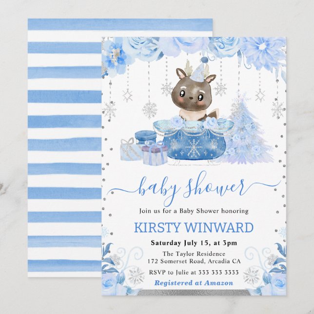Invitation Aquarelle Floral Baby shower de rennes arctiques (Devant / Derrière)