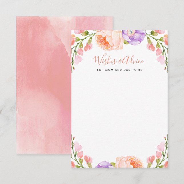 Invitation Aquarelle Floral Baby showers souhaits et conseils (Devant / Derrière)