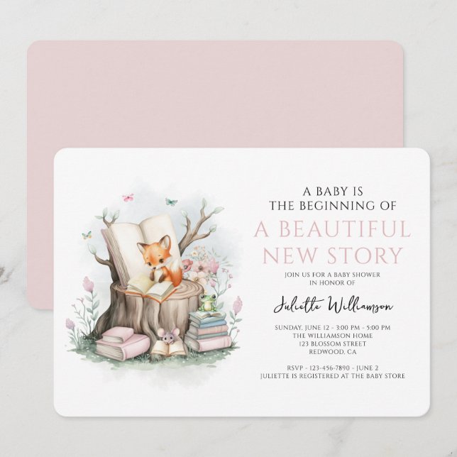 Invitation Aquarelle Floral Beau Baby shower Nouvelle Histoir (Devant / Derrière)
