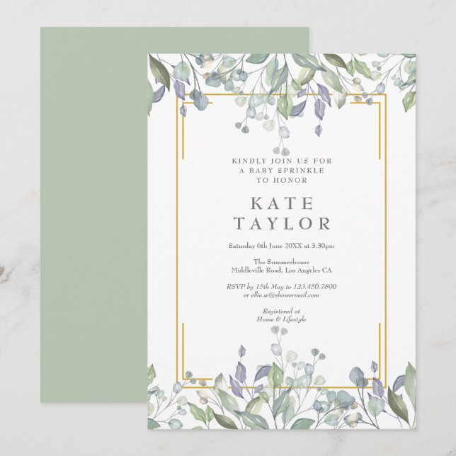 Invitation Aquarelle Floral Bébé arrosage/Douche/Couples (Devant / Derrière)
