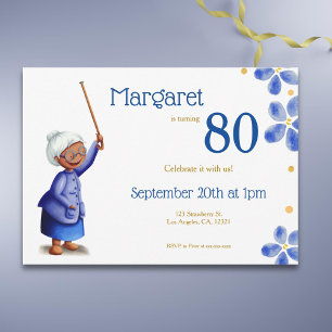 Invitation Aquarelle Floral Black Woman 80e anniversaire