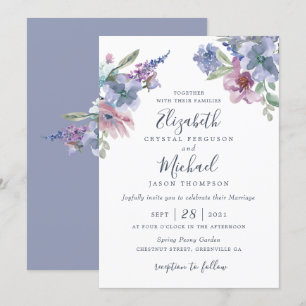Invitation Aquarelle Floral Bleu pourpre Bleu Moderne