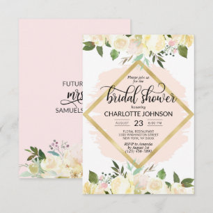 Invitation Aquarelle Floral Blush Fête des mariées or rose