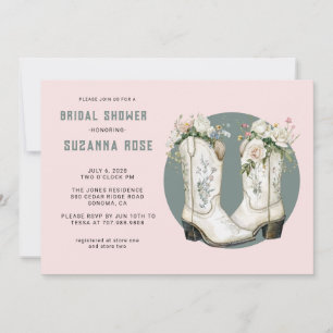 Invitation Aquarelle Floral Boots de cowgirl rose Fête des ma