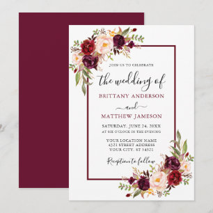 Invitation Aquarelle Floral Bourgogne Mariage