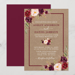 Invitation Aquarelle Floral Bourgogne Mariage Kraft