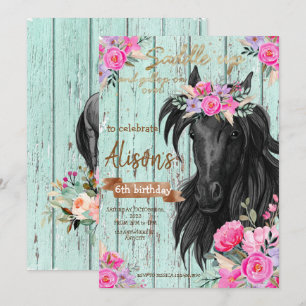 Invitation Aquarelle Floral cheval fille d'anniversaire