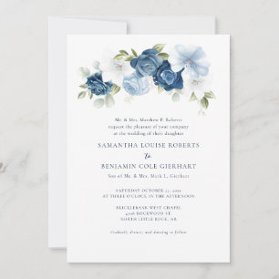 Invitation Aquarelle Floral Dusty Blue Bloom Mariage