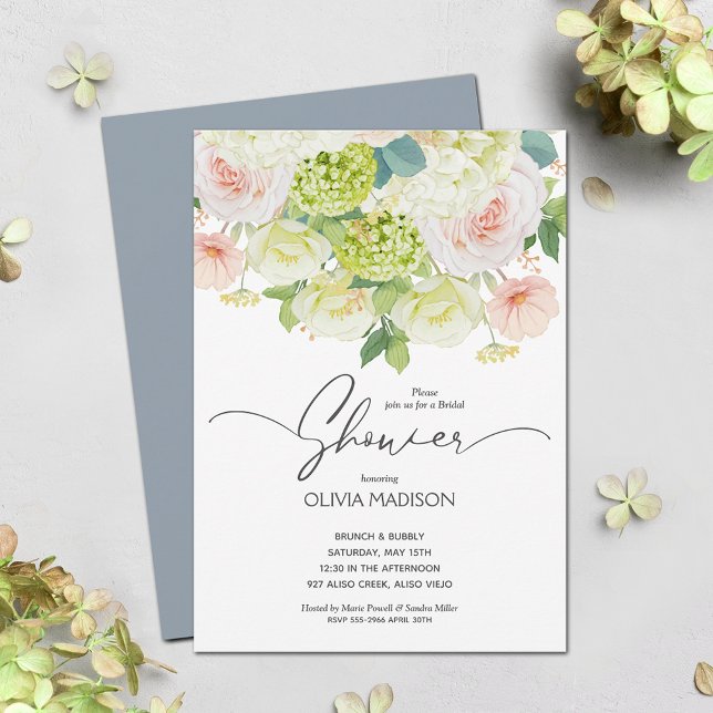 Invitation Aquarelle Floral Dusty Fête des mariées bleue (Créateur téléchargé)
