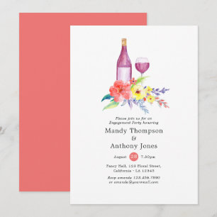 Invitation Aquarelle Floral Engagement Party Dégustation de v