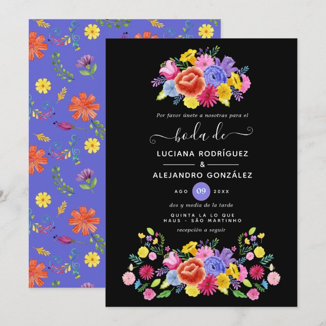 Invitation Aquarelle Floral espagnol Mariage Fiesta (Devant / Derrière)