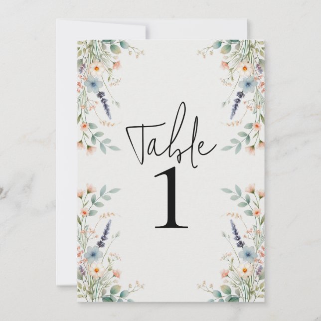 Invitation Aquarelle Floral Fleur sauvage Numéro de la table  (Devant)