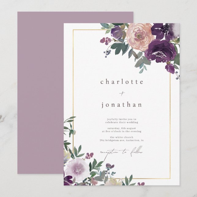 Invitation Aquarelle Floral Folial Mariage moderne (Devant / Derrière)