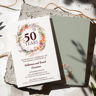 Invitation Aquarelle Floral Garland Sage vert 50e Mariage