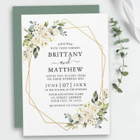 Aquarelle Floral Geo Cadre Sage Vert Mariage