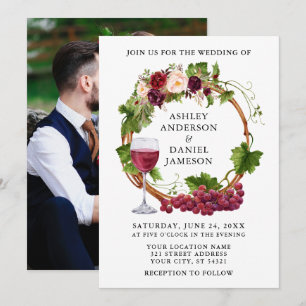 Invitation Aquarelle Floral Graphe Vins Wreath Photo Mariage