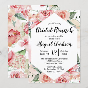 Invitation Aquarelle Floral Hexagon Bridal Brunch Douche
