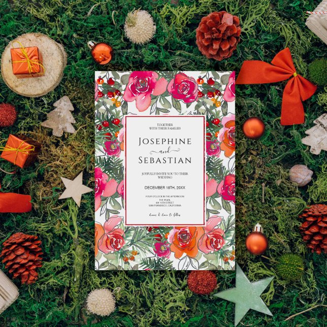 Invitation Aquarelle Floral Holly Berries Mariage de Noël (Créateur téléchargé)