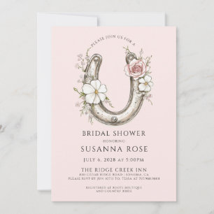 Invitation Aquarelle Floral Horseshoe Fête des mariées rose