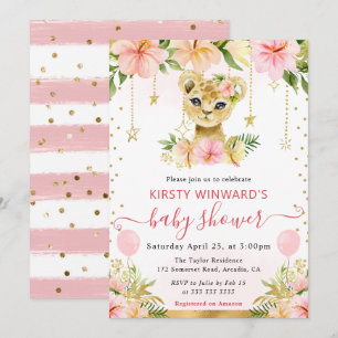 Invitation Aquarelle Floral Jungle Lion Baby shower Cub