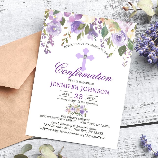 Invitation Aquarelle Floral Lavande Purple Confirmation (Créateur téléchargé)