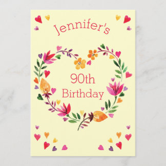 Invitation Aquarelle Floral Love Heart Wreath 90e anniversair
