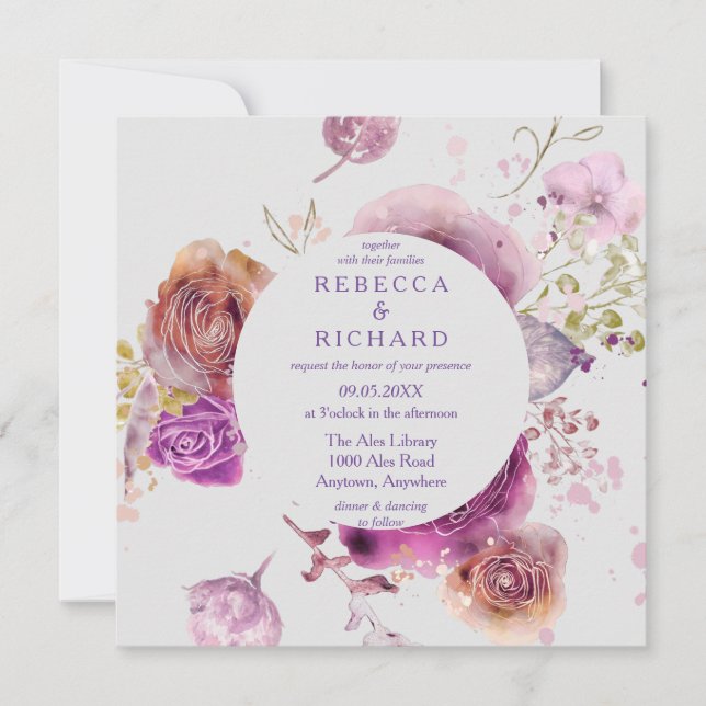 Invitation Aquarelle Floral Majesté Mariage (Devant)