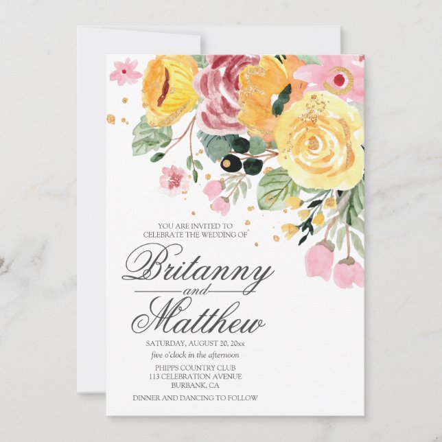 Invitation Aquarelle Floral Mariage (Devant)
