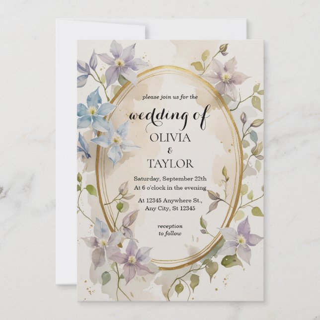 Invitation Aquarelle Floral Mariage (Devant)