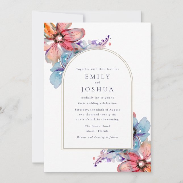 Invitation Aquarelle Floral Mariage (Devant)