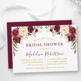 Invitation Aquarelle Floral Mariage Burgundy Or