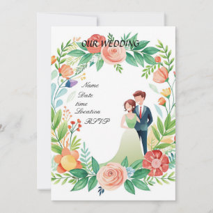 Invitation Aquarelle Floral Mariage Couple - Jardin romantiqu