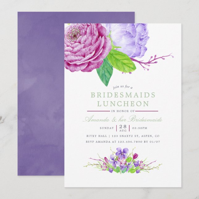 Invitation Aquarelle Floral Mariage été (Devant / Derrière)