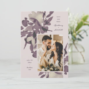 Invitation Aquarelle Floral Mauve Photo Enregistrer la date