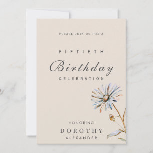 Invitation Aquarelle Floral Moderne Élégant Anniversaire Adul
